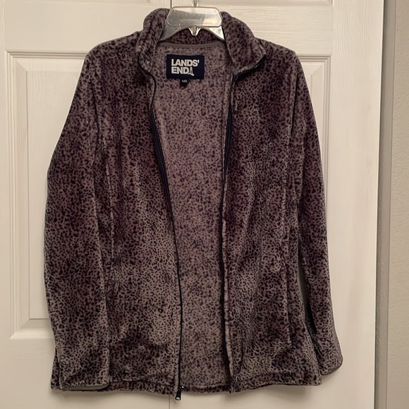 Lands’ End Full Zip Jacket Animal Print Soft Warm & Stylish Large Tall Length - Picture 12 of 13